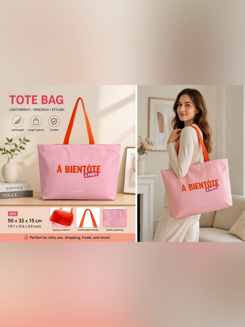 3/$28 Lancôme cosmetic pink tote